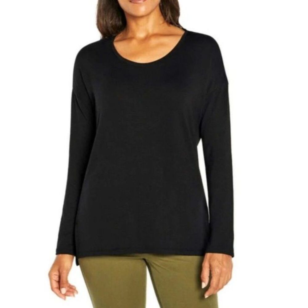 Banana Republic Women's Black Rayon Blend Scoop Neck LS Jersey Tunic Top Size XL